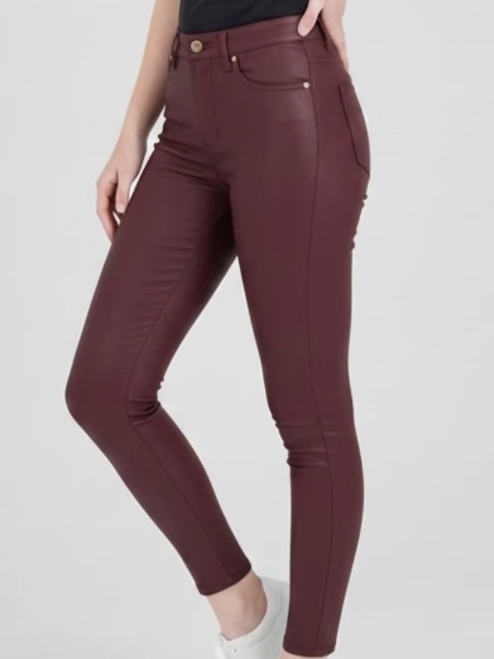 Waxed Oxblood Red High-rise Ankle Skinny Jeans Steel GrayTrim sz 26 27” inseam